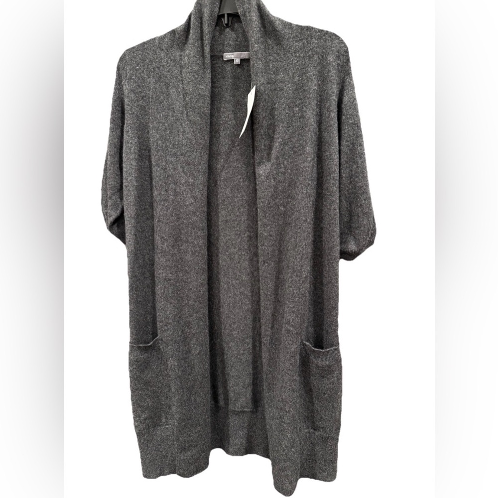 SALE NWT $275 Vince XS Women Long cardigan Short Sleeve Gray 100% Cashmere